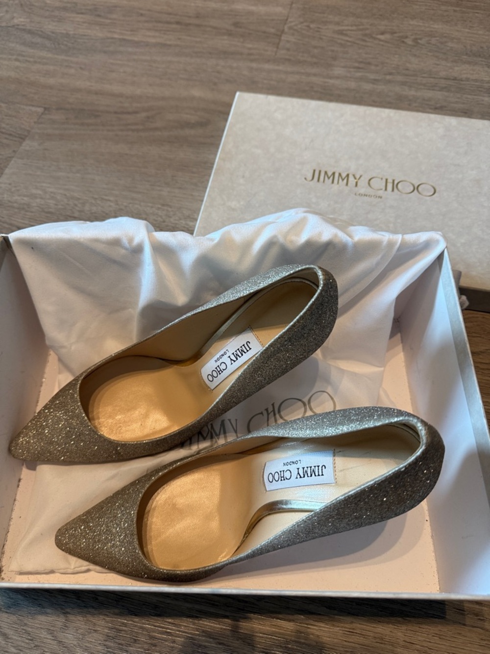 Jimmy Choo Glitter Pointed-Toe Pumps in Silver